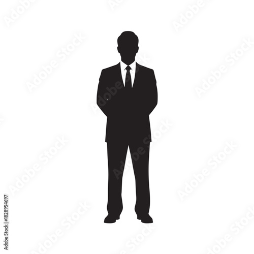 Silhouette of a businessman in a suit full length vector illustration isolated on white background