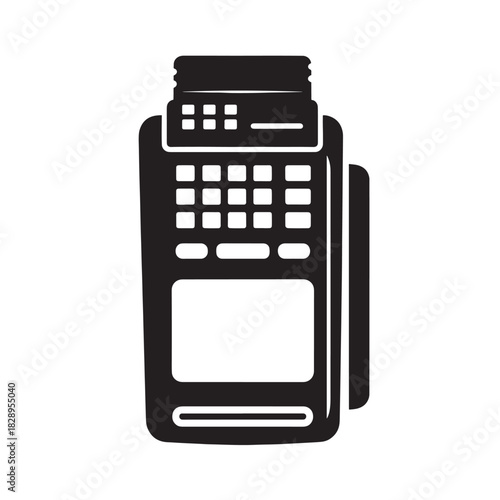 Black and white POS terminal vector icon flat design illustration for payment processing isolated on white background