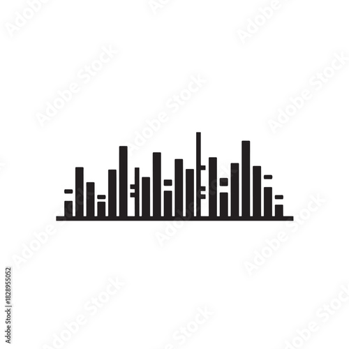 Abstract sound wave equalizer black vector illustration of audio frequency modulation isolated on white background