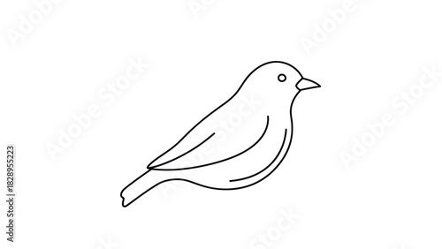 A simple line drawing of a small bird with a rounded body, facing right, on a clean white background.