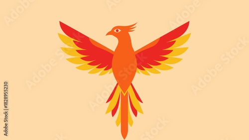 A stylized illustration of a majestic phoenix with fiery red, orange, and yellow wings spread wide.