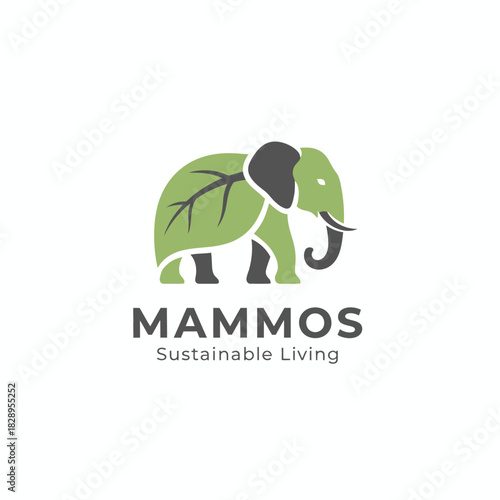A green, eco-inspired elephant logo symbolizing sustainability and harmony with nature, blending animal imagery with leaf elements for an environmentally conscious brand.