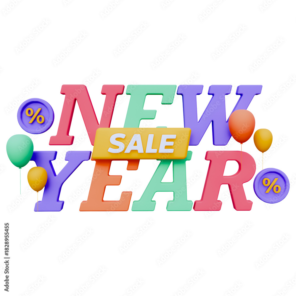 Fototapeta premium Colorful 3D New Year sale banner with balloon