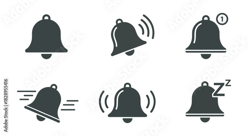 Notification bell icons set. various alert, reminder, and silent mode symbols for app and web design interfaces Vector