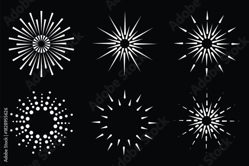 set of Sunburst and starbrust icon. retro and abstract sunburst icon set. sun icon set, Sunrise Icon vector illustration on black background.  retro and abstract sunburst .