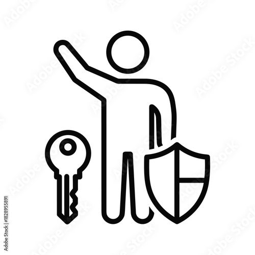 Person with key and shield icon representing security, access, and protection concepts in a digital environment
