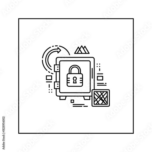 Digital data security and backup concept with a safe and padlock icon, isolated on