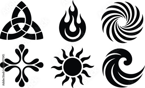 A dynamic stylized black flame ignites against a stark white backdrop creating a powerful fiery icon