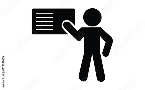 3d man holding a folder, Instructor figure pointing at presentation board symbolizing education teaching concept