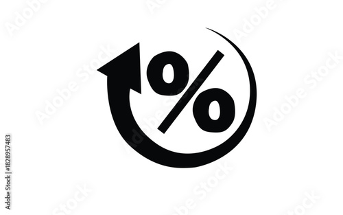 percent sign on white background, Percentage symbol combined with rotating curved arrow representing rate change concept