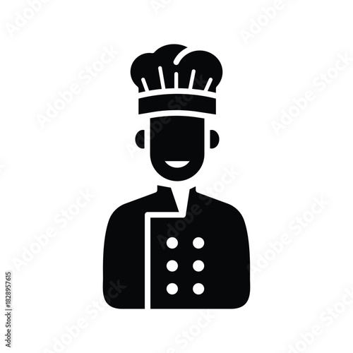 Solid Black Male Chef Illustration Vector Icon for Culinary Design