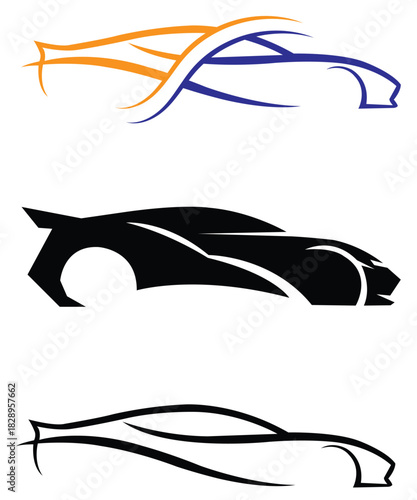 Sports Car Silhouette Line Art Vector Illustration.