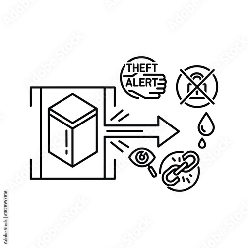 Data security, theft alert, unauthorized access, monitoring, and breach concept, isolated on