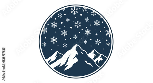 Winter Mountain Scene with Snowflakes A Festive Design for Holiday Season