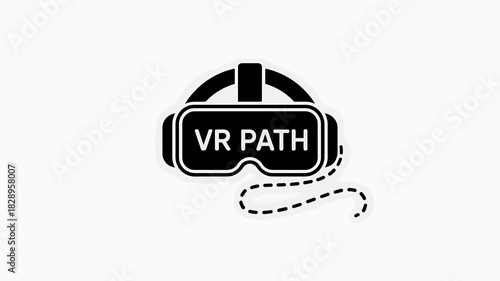 Virtual reality headset with vr path text and dashed line icon