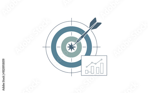 Strategic success: dart hitting bullseye with data analysis charts