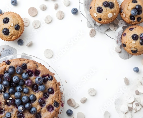 Blueberry muffins with white color background.