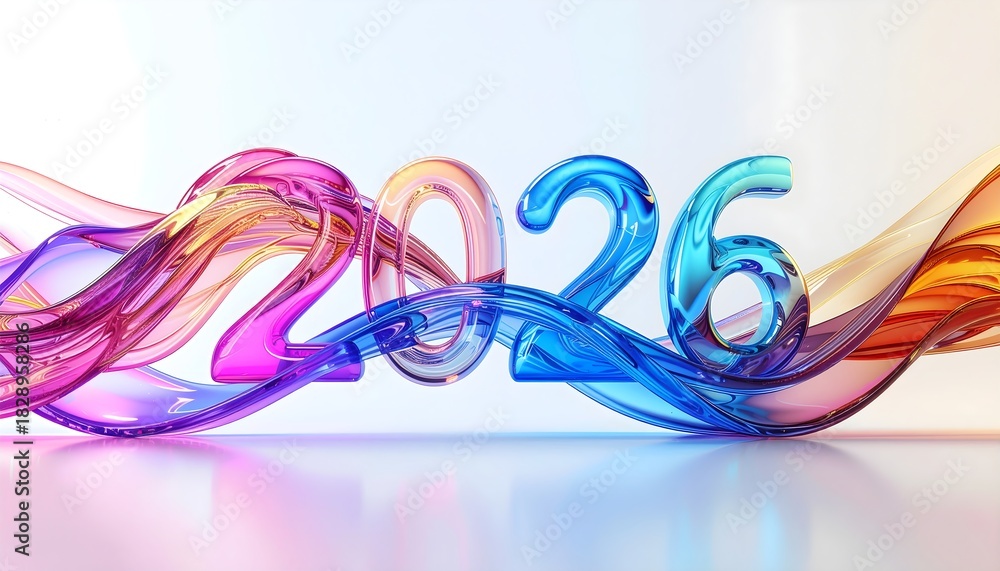 Naklejka premium Colorful flowing ribbon forming 2026 in vivid motion art art 