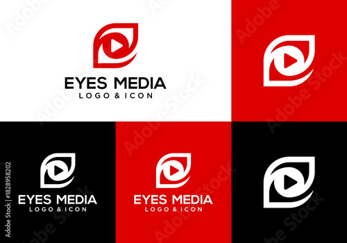 vector design of eye logo icon with play symbol and initial e