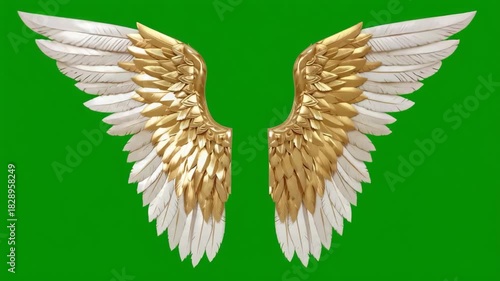 Golden angel wings animation on green screen