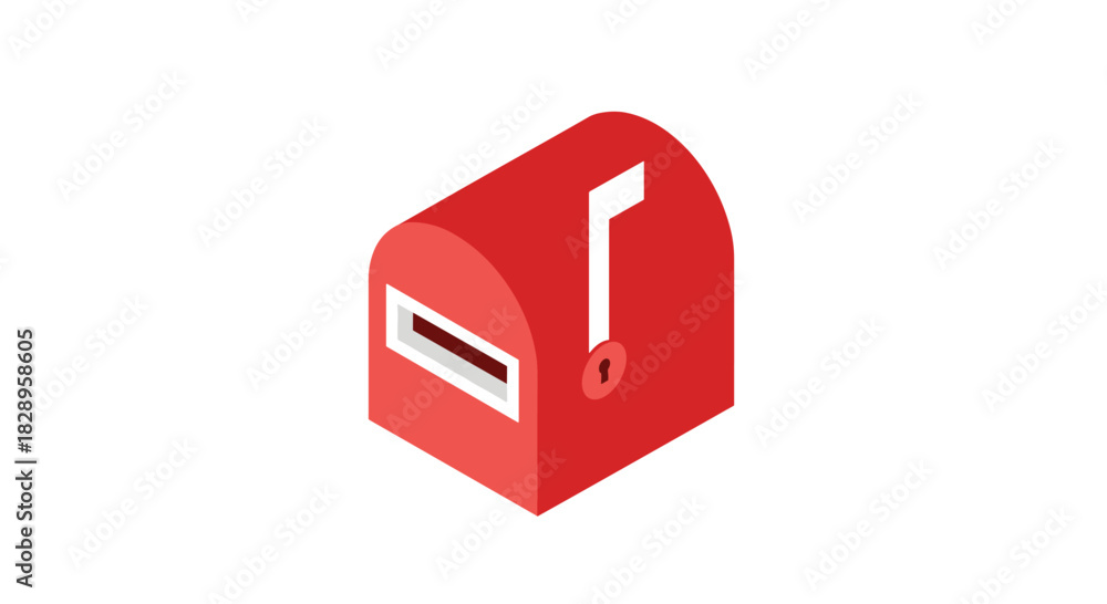 Obraz premium Simple red public mailbox or letterbox shown in a clean isometric projection style isolated on a plain white background.