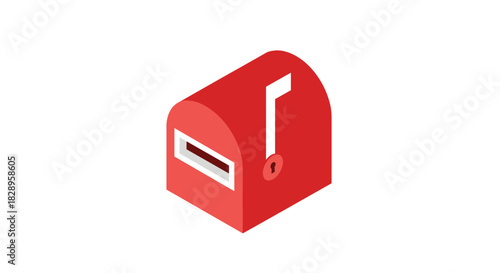 Simple red public mailbox or letterbox shown in a clean isometric projection style isolated on a plain white background.