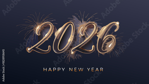 Golden 2026 new year celebration with sparkling fireworks and festive wishes