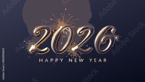 Golden new year 2026 celebration with festive fireworks and sparkling details