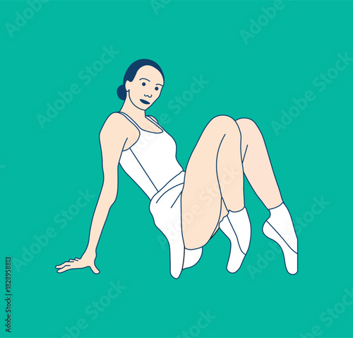 Graceful Ballerina in a Seated Pose with Pointe Shoes