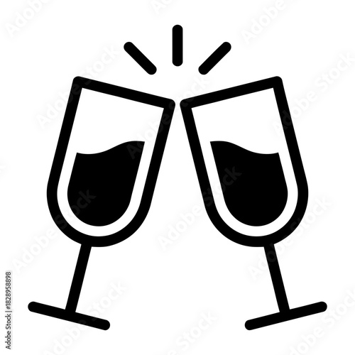 Clinking champagne glasses icon, a celebratory symbol for party, success, anniversary, new year, graduation, and special occasions