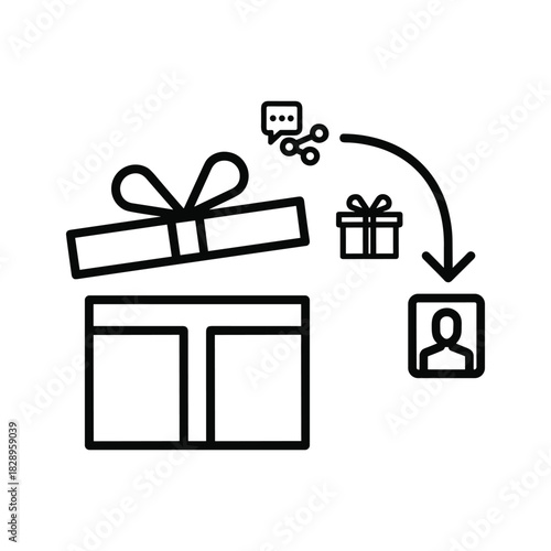 Digital gift sharing and referral marketing concept with open box and user profile icon