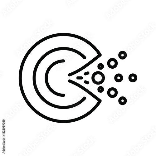 Simple line art icon illustrating the concept of emission, release, or particle dispersion