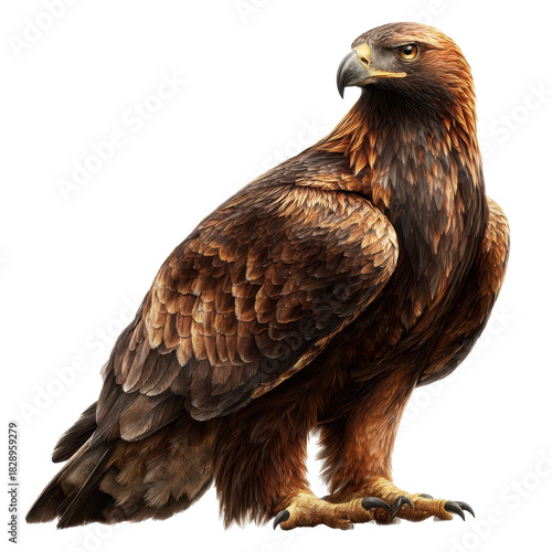 Majestic golden eagle perched on a rock in its natural habitat during a sunny afternoon, showcasing its striking plumage and keen gaze