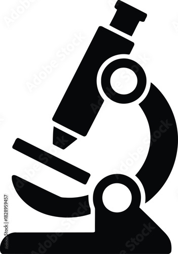 A modern black silhouette illustration of a microscope often found in various scientific laboratories