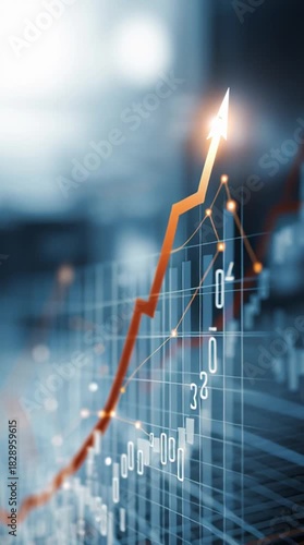 Abstract financial growth chart with rising arrow and bar graphs