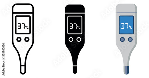 Digital thermometers displaying 37°c: black and gray variations