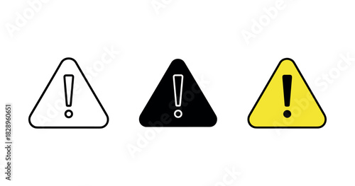 Set of exclamation mark warning signs in various colors