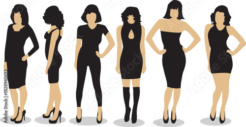 Diverse Female Silhouettes in Black Outfits