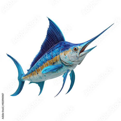 Majestic blue marlin swimming gracefully in vibrant ocean waters showcasing its powerful build and striking colors