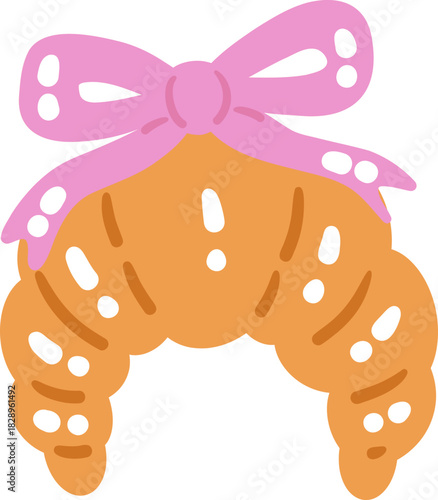 French croissant bakery dessert with ribbon cartoon vector illustration