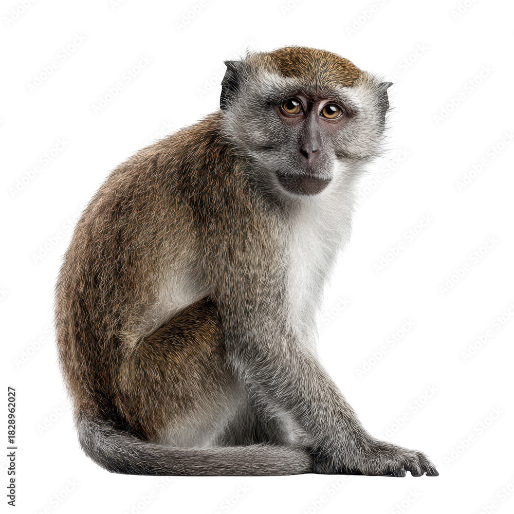 Fototapeta premium Vervet monkey sits calmly, showcasing expressive face and fur texture in well-lit environment