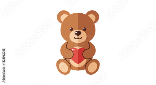 Cute Cartoon Teddy Bear Holding a Red Heart A Symbol of Love and Affection in Vector Illustration