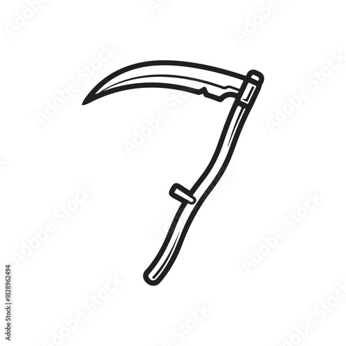 Old scythe outline vector flat illustration design