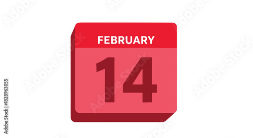 Red Calendar Icon for Valentine's Day Featuring February 14th Date as a Symbol of Love and Romance