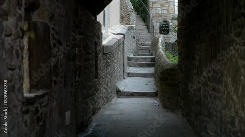 Mont-Saint-Michel, Normandy, 08-24-2024. The walls of Mont Saint-Michel interior. Video 4K