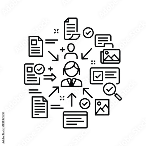 Business process management icon with person and document flow