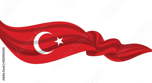 A gracefully waving and flowing flag of the Republic of Turkey with its iconic white star and crescent on a red field.
