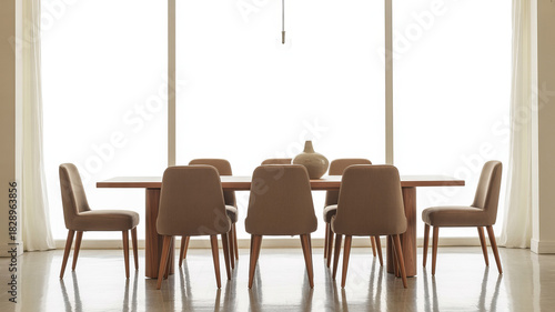 Elegant dining set with neutral palette creates a sophisticated and inviting space for memorable meals, perfect for showcasing modern home design trends