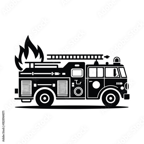 Fire Truck With Flames Illustration