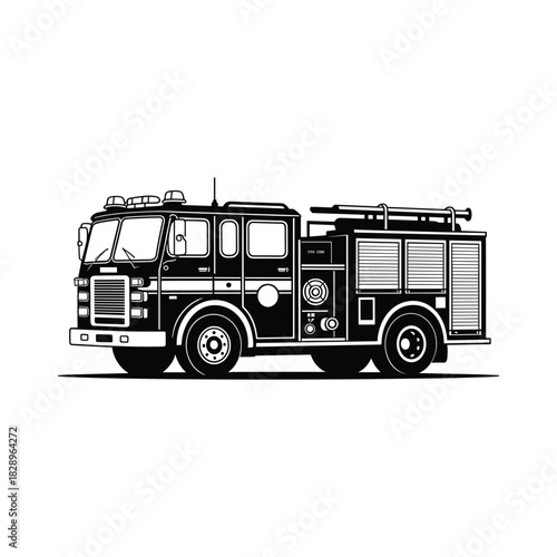 Black White Fire Truck Illustration